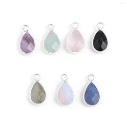 Pendant Necklaces 10 Pcs Water Drop Shape Faceted Random Healing Crystal Stone Pendants Agate Charms Silvery Edge For Making Jewelry