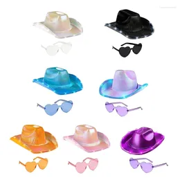 Berets Western Cowboy Hat Eyeglasses for Bridal Shower Cowgirl Cap Cosplay Costume Female Headwear Light Club Party Proges