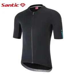 Camisas de ciclismo Tops Santic Men's Cycling Manga curta Manga Full Zipper Jersey Bike Camisetas rápidas seco de malha respirável Rouse de bicicleta