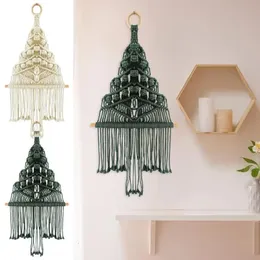 Decorações de Natal Bohemian Macrame Árvore de Natal Tapeçaria Árvore de Natal Pingente Pendurado na parede Tapeçaria tecida à mão Ornamento vintage para casa 231109