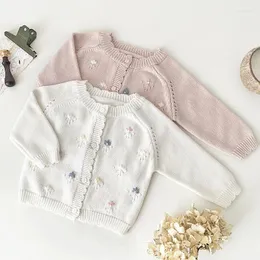 Jackor Baby Girls Knitting Cardigan Autumn Infant Hand broderad tröja Europeisk amerikansk stil Spring Knit Coat