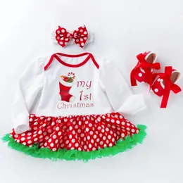 Zestawy odzieży świąteczne ubrania dla dziewczynki My First Xmas Costume Roupa Baby Tutu Rompers Girl