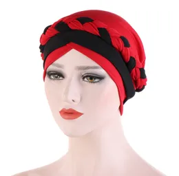 Bicolore Morbido Elastico Africa Treccia Hijab Caps Musulmano Avvolgere Turbante Cappello Moda Headtie Interno Hijab Cofano Pronto Da Indossare