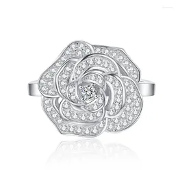 Anelli a grappolo in argento sterling 925 con fiore di rosa abbagliante zircone lucido moda set di lusso anello per le donne fidanzamento di nozze gioielleria raffinata regalo