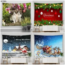 Tapestries Cat Tapestry Wall Hanging Big Eyes Breaking Cute Animal Santa Claus Christmas Eve Landscape Living Room Home Decor Wall Tapestry 231109
