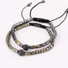 Strand Design Men Jewelry Small Hematite Beaded CZ Ball Handmade Macrame Friendship Bracelet Gift