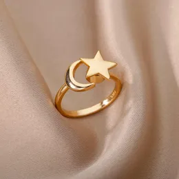 Cluster Rings Vintage Rotatable Moon Star For Women Stainless Steel Gold Color Decompressed Ring Wedding Jewelry Gift Bijoux Femme