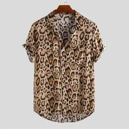 Adults Men's Leopard Print Shirts New Male Casual Short Sleeve Holiday Beachwear Shirt Man Loose Turn Down Collar Shirt Tops266r