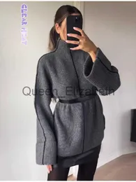 Kadın Sweaters Kadın Moda Patchwork Beltleneck Sweater Tops Sonbahar Gevşek Kılıf Örme Külot Kadın Zarif Lady Chic Triko 2023 J231108