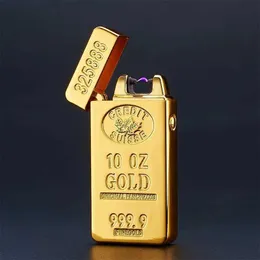 Lighters USB Plasma Arc Lighter Rechargeable Electric Windproof Cigarette Smoking Accessories Electronic Gold Bar Gifts For Men