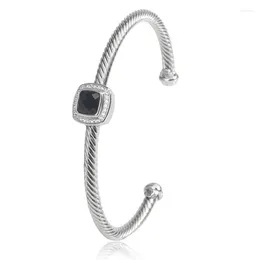 Bangle JADE ANGEL Fashion Spiral Bracelet For Women Vintage Ladies Inlaid Square Black Zircon Copper Jewelry Birthday Party Gift