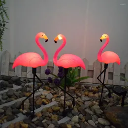 Bahçe Dekorasyonları 2 PCS Güneş Açık Dış Mekan Led Işıklar Pembe Flamingo Su geçirmez lamba Çim Yol Dekorasyon Gürül Tatil Işık Çocuk Hediyesi