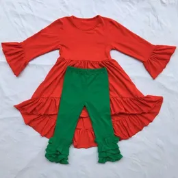 Set di abbigliamento Vestiti per ragazze di Natale Abbigliamento per bambini Boutique Completo Abito rosso con maniche a volant Set di pantaloni con renna con volant in glassa 231108