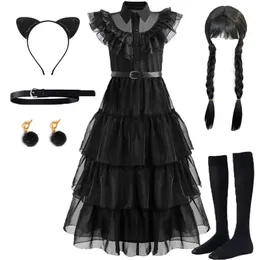 Mädchenkleider Wednesday Addams Cosplay für Mädchen Kostüm Vestidos für Kinder Partykleider Karneval Ostern Halloween Weihnachten 5–14 Jahre 231109