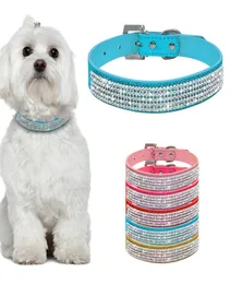 Bling Full Rhinestone Pies Kołnierz Wyściełany Oryginalne skórzane kołnierze Crystal Diamante Studded for Small Dogs Chihuahua Kołnierz Perro4221713