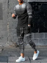 Herrespår mode män kläder set långärmad t shirttrousers casual tracksuit 2 stycke kostym 3d tryck manlig sportkläder streetwear 231109