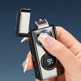 Lighters Metal Windproof Dual Arc Lighter With Digital Battery and Cigarette Count Display Type-C Fast Charge Electric Men's Gift
