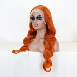 Parrucche per capelli umani anteriori in pizzo color zenzero arancione 13x4 HD per donne nere Parrucca color zenzero con onda del corpo attaccatura dei capelli pre-pizzicata con capelli del bambino densità del 150%