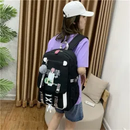 여학생을위한 Hotsell Green School Bags 학교 배낭 USB 십대 나일론 단단한 십대 학교 가방 소녀 검은 대용량 lj201225