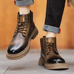Bot erkek ayakkabıları moda erkekler yüksek üst ayakkabı gerçek deri iş rahat ayak bileği kalite motokros