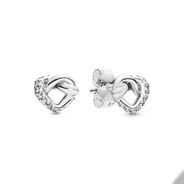 Knotted Heart Stud Earrings for Pandora Real Sterling Silver Wedding designer Earring Set Jewelry For Women Girlfriend Gift Love earring with Original Box