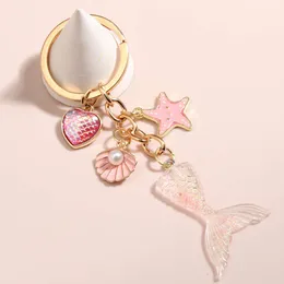 جديد لطيف Sea -keychain Starfish Shell Conch Heart Key Ring Mermaid Tail Keains Higds For Women Men Diy Jooderty Jewelry