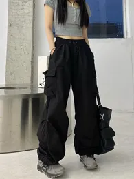 Kvinnor Pants Capris Zoki Streetwear Hip Hop Cargo Pants Kvinnor Fashion Tickets Overdimensionerade lösa byxor Summer BF Korean High midja breda benbyxor 231109