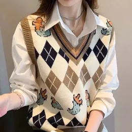Kvinnors västar Vest Graphic Knit Tops för Woman Plaid Women's Sweater Long Jumper 90s Vintage erbjuder Y2K Tall Winter Sale XL 231108