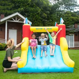 Big Blouncer Slajd Reflatible Jumping Toys Jumper For Kids Indoor Outdoor Play z Air Blower Summer Castle Prezenty urodzin