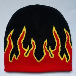Береты в стиле хип-хоп, шапки с уличным пламенем, модная шапка для танцев, череп, огонь, адское пламя, тренд, вязаный мягкий чепчик