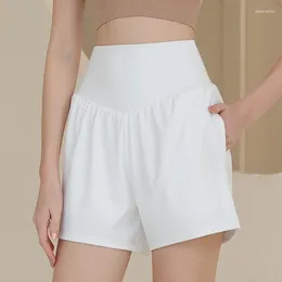 Активные шорты QieLe Fake Two Piece Sport Short Pants Women High Waist Loose Anti-exposure Pocket Workout Yoga