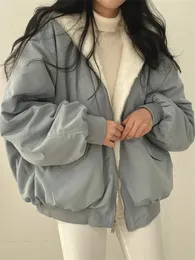 Kvinnorjackor Vinter förtjockar varm parka överdimensionerad kawaii dubbelsidig huva kappa damer koreanska mode casual löst zip upp 231109