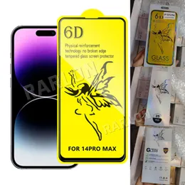 6D Full täckning 9h skärmskydd Hempererat glas för iPhone 14 Pro Max 13 mini 12 11 XR XS 6 7 8 Plus Samsung Galaxy A53 A73 A14 med 25st ett paket
