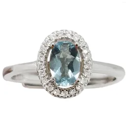 Cluster Rings 18K Gold Plating 925 Silver Aquamarine Ring 0.5ct 4mm 6mm Natural March Birthstone