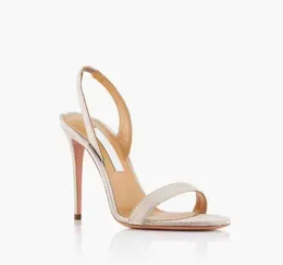 2023 Lady's Sling Back Sandal Brand High Heels Aquazzuras så naken Sandal 105mm Slingback Leather Sandals Summer Luxury Pumpar med Box Size 35-43 Factory Factory