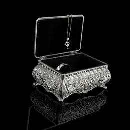 Pudełka biżuterii vintage biżuteria Tinket Pudełka prostokątne metalowe kwiatowe pudełko Małe przechowywanie prezentów Q231109