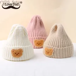 Beanie/Skull Caps Korean Cartoon Bear Baby Sticked Hat Candy Color Baby Boys Girls Hat Beanies Winter Warm Soft Spädbarn Toddler Kids Caps Gorras YQ231108