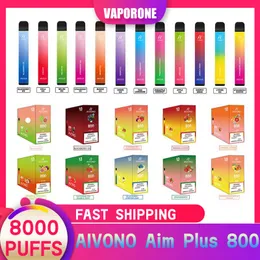 Originale AIVONO Aim Plus 800 sbuffi Penna vape usa e getta Vape Aim Plus 0% 2% 5% Livello Cartucce preriempite da 3,2 ml pod 550 mah Batteria ricaricabile 32 gusti