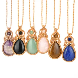 Pendant Necklaces Reiki Healing Natural Crystals Stone Hand Made Weave Rope Water Drop Energy Quartz Charm JewelryPendant
