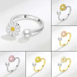 Anelli di nozze Shuangshuo Perla Ansia Anello Fidget Spinner Bague Anti-Rilascio di Stress Girasole Rotante Gioielli Per Le Donne Regalo