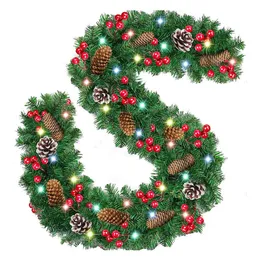 ديكورات عيد الميلاد زخارف شجرة عيد الميلاد الزخارف عيد الميلاد كرمة عيد الميلاد إكليل PVC 2.7 متر التوت الأحمر مع pinecones 231109