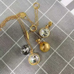 Klassische Designer-Halskette von Loews Jewelry, Luxus-Schmuck, große Kristall-Halbkugel, runde Strass-Ohrringe, Anhänger-Halskette, stilvolle Textur, glänzende Ohrringe