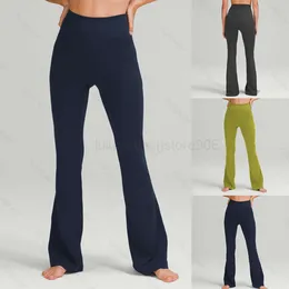 LL Lemon Yoga Groove Summer Women Flare Pants Clothes High midje Tight Belly Show Figure träning Yoga Nio-punkts byxor