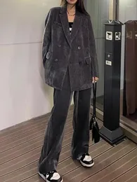 여자 2 피스 바지 공식 여성 코듀로이 팬츠 수트 비즈니스 작업 전문 및 재킷 코트 사무실 블레이저 바지 조각 세트
