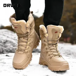 Boots PLUS SIZE 36 Military Leather Combat for Men and Woman Fur Plush Winter Snow Outdoor Army Bots Shoes 231108