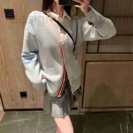 Women's Jackets designer luxury TB Wind Macarone V-neck Striped Knitted Cardigan Sweater Top Coat Sweet 23ss Autumn/Winter New VP0Q