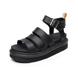 Black Platform Sandals Women Summer Designer Sandels Fashion Glaidator Real Leather Ankle Strap Beach Sandales Shoes EU42