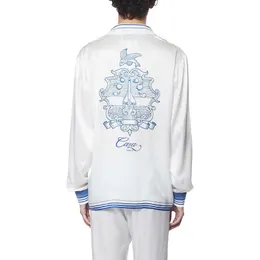 Casablanca designer skjorta 2023ss minimalistisk blå vit kontrast unisex semester twill skjorta casablanc