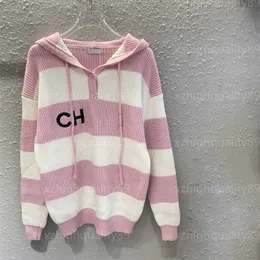 Camisola de outono Mulheres Knit Top Jumper Rosa Listrado Malha Pulôver Hoodie Bordado Letra Conforto Quente Outono Suéteres Womens Designer Roupas