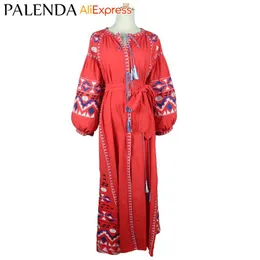 Vestidos casuais bordados boêmios Kaftan Long Size Grande Padrão Loue Fit Wide Po Po de algodão Vyshyvanka